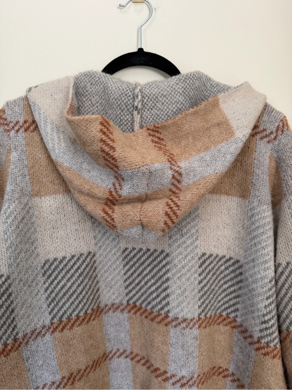 Joseph A Hooded Plaid Open-Front Cardigan Coatigan Grey Beige 1X - Picture 11 of 14